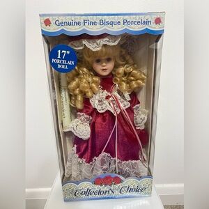 Porcelain Doll with Red Dress and Blonde Hair